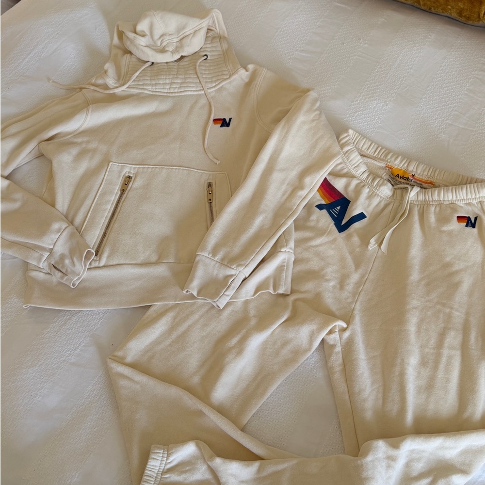 Aviator Nation Cream Hoodie & Sweatpants Set